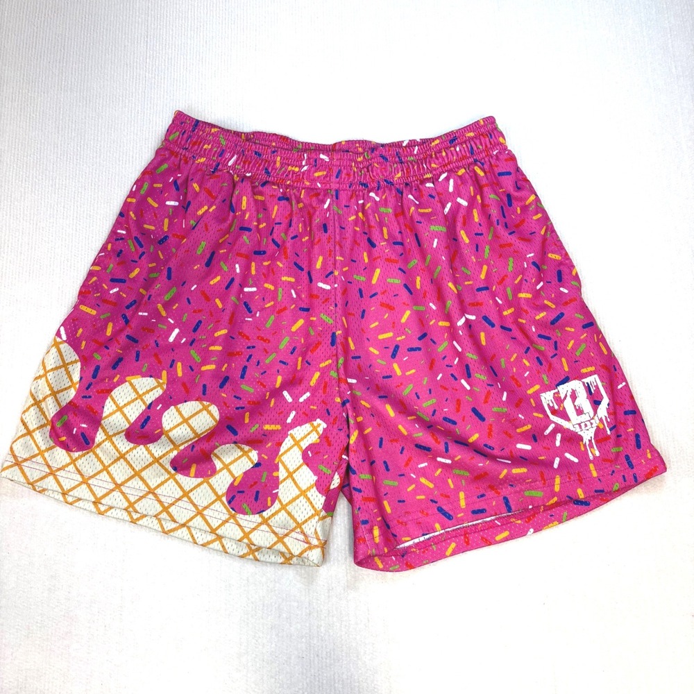 RL101 Apparel Pink Ice Cream Sprinkle Mesh Baseball Shorts Mens Large L